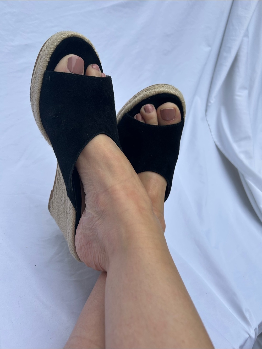 Stuart Weitzman Black Suede Espadrille Wedge Slides size 9 - Picture 10 of 11